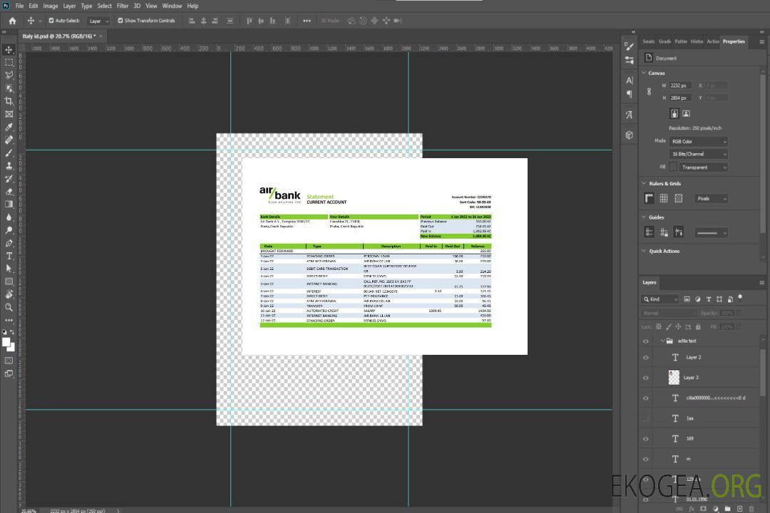 Relevé bancaire de Czechia Air xls template
